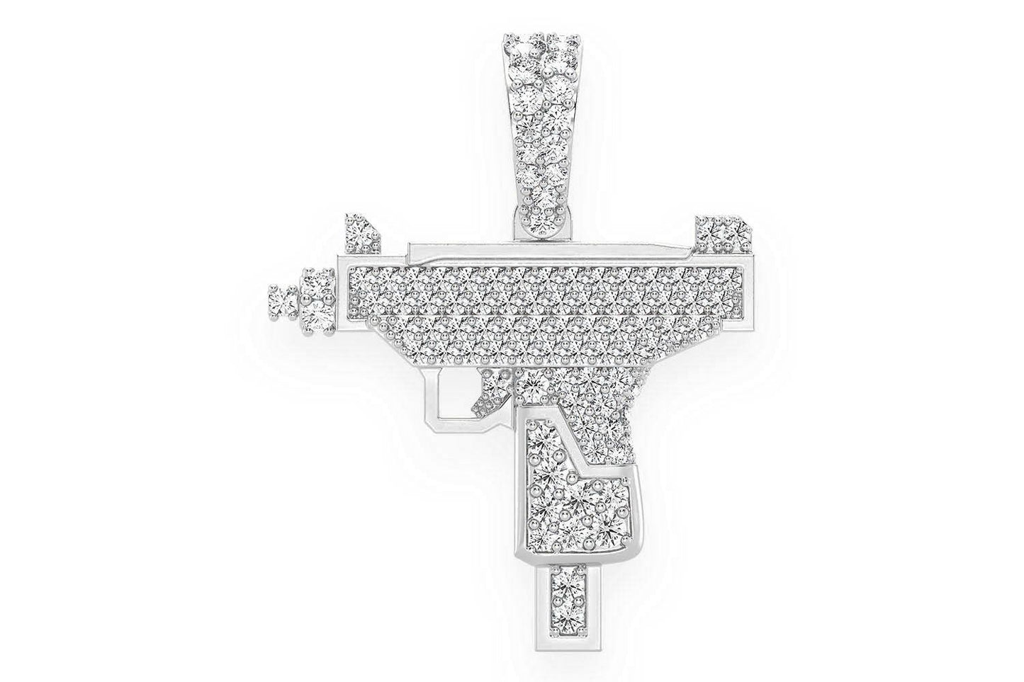 UZI HANDGUN DIAMOND PENDANT 14K SOLID GOLD 0.55CTW