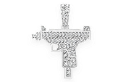 UZI HANDGUN DIAMOND PENDANT 14K SOLID GOLD 0.55CTW