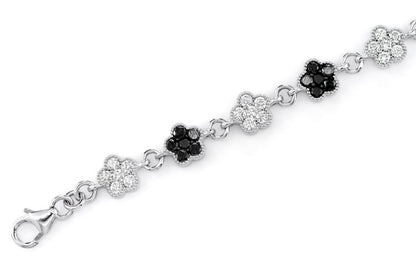 BLACK AND WHITE DIAMOND CLOVER BRACELET 14K SOLID GOLD 3.00CTW