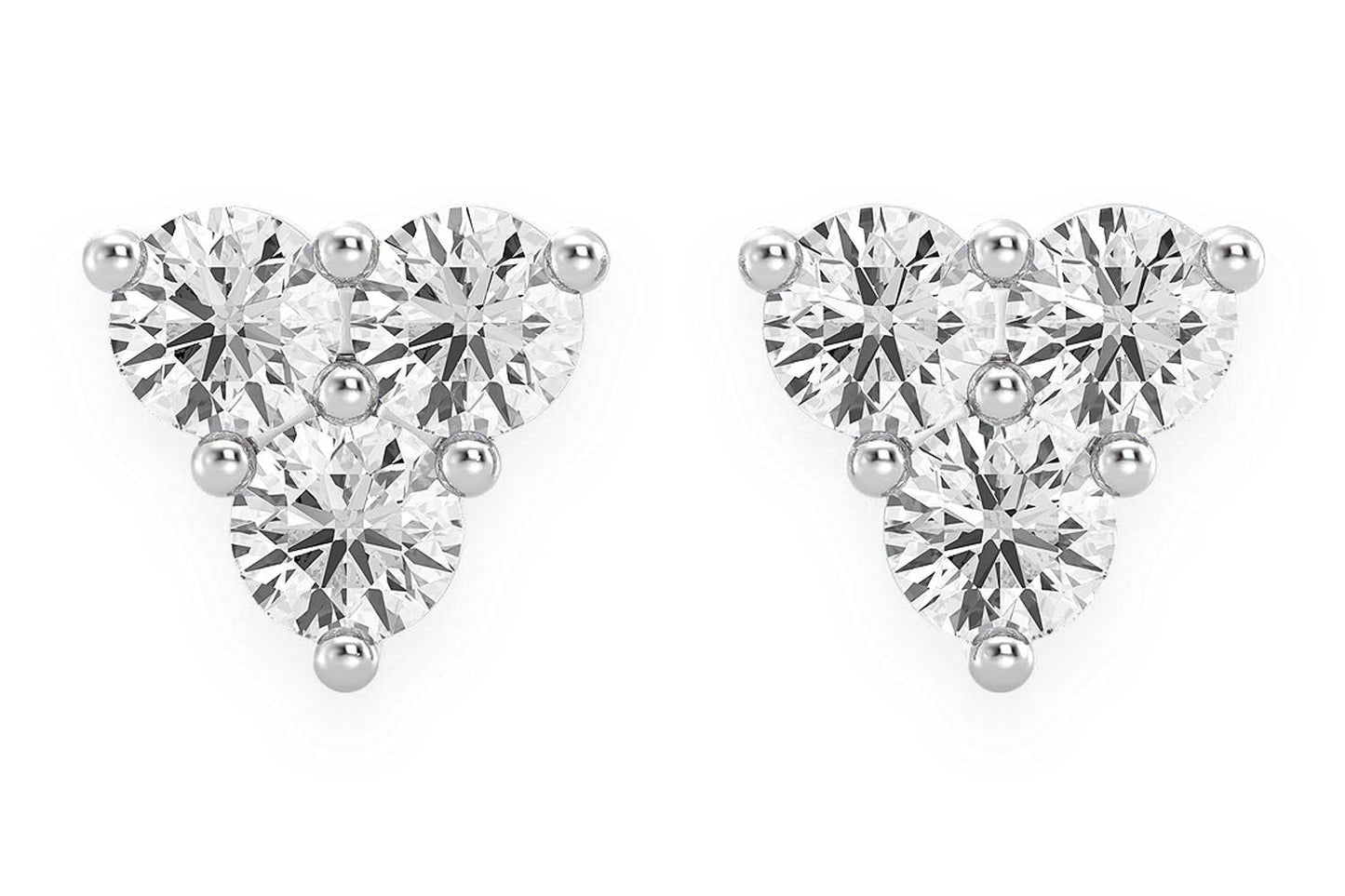 THREE STONE STUD DIAMOND EARRINGS 14K SOLID GOLD 0.20CTW