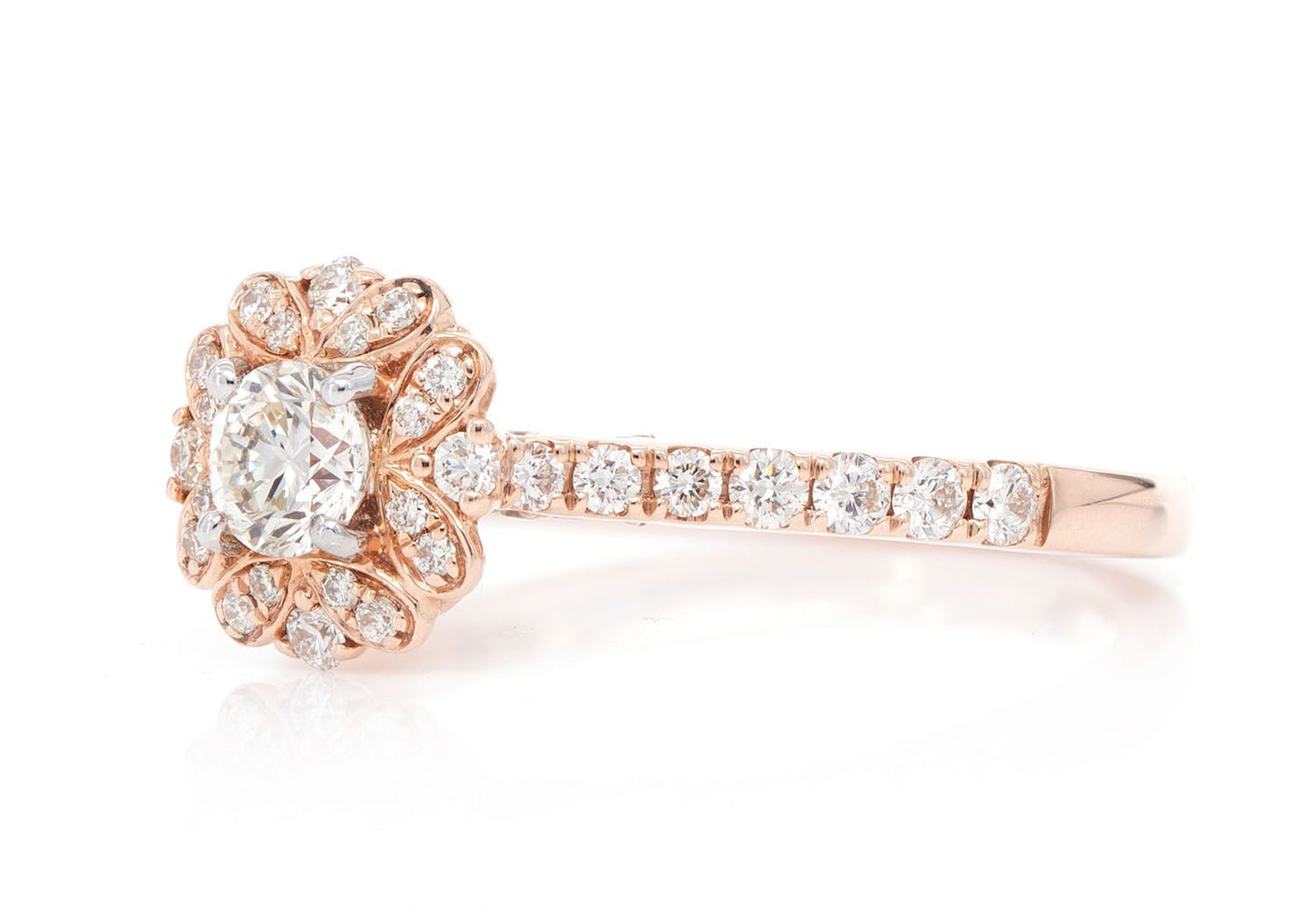 ROUND FLORAL HALO DIAMOND RING 14K SOLID GOLD 0.75CTW