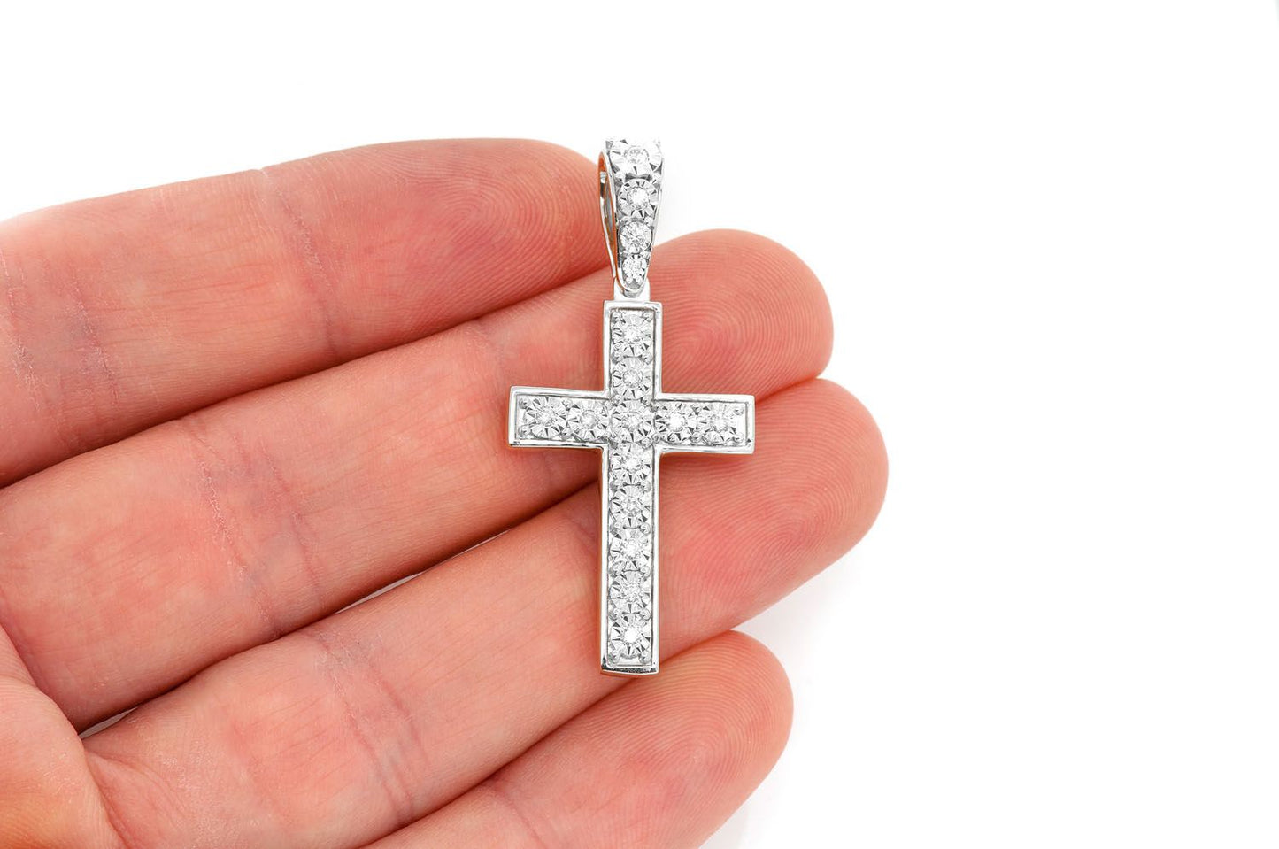 MIRACLE SET CROSS DIAMOND PENDANT 14K SOLID GOLD 0.25CTW