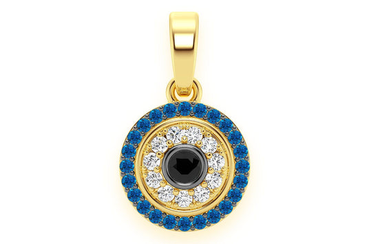 ROUND EVIL EYE DIAMOND PENDANT 14K SOLID GOLD 0.25CTW