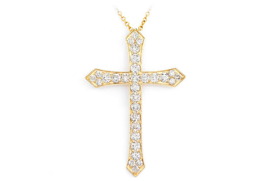 COLIER PENDANT CU CRUCE ȘI DIAMANTE ATAȘATE, AUR MASIV DE 14K, 1.85CT