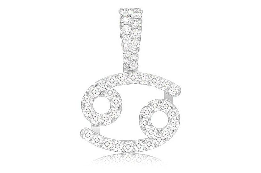 CANCER ZODIAC DIAMOND PENDANT 14K SOLID GOLD 0.87CTW