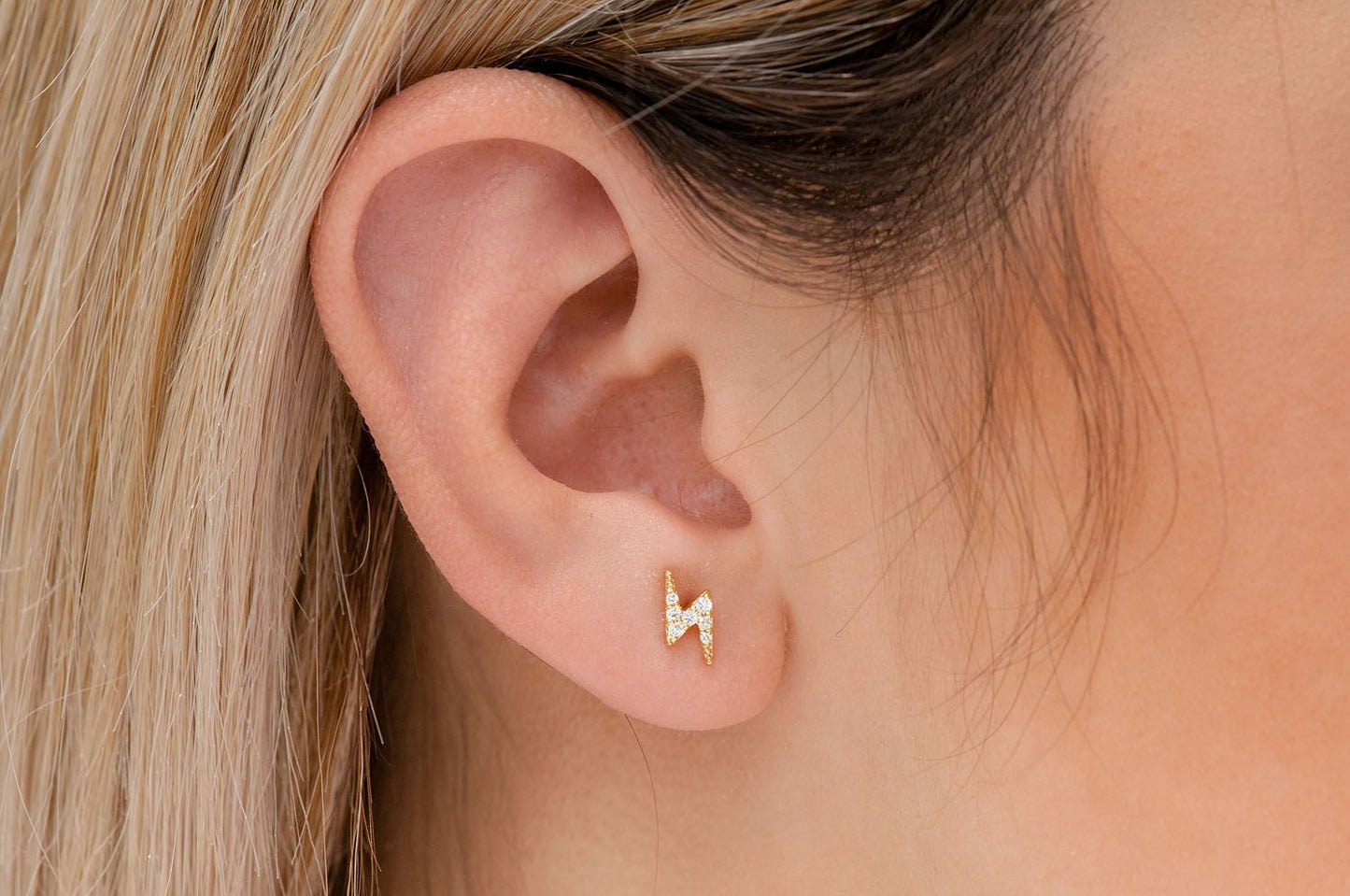 LIGHTNING BOLT STUD DIAMOND EARRINGS 14K SOLID GOLD 0.10CTW