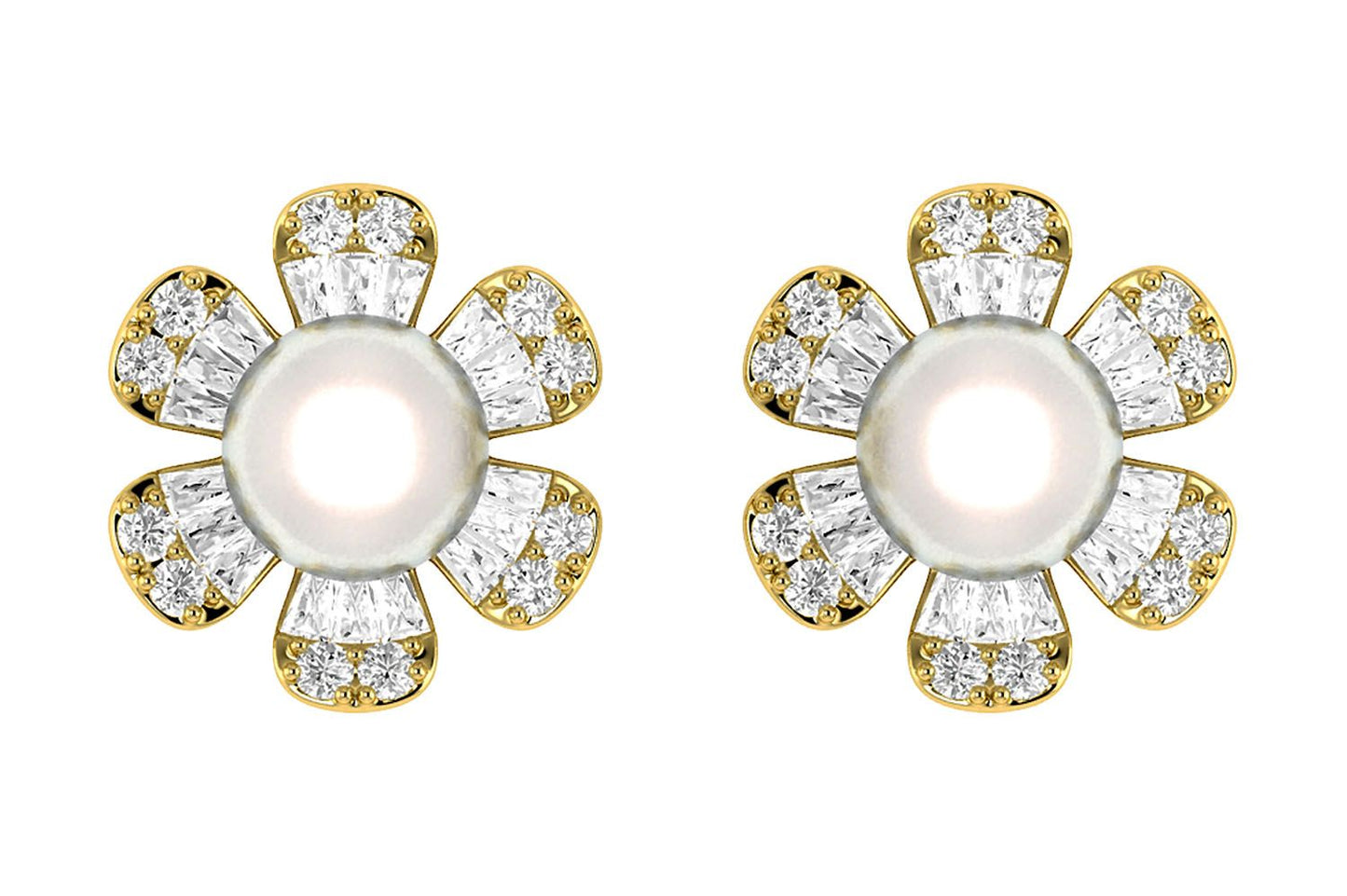 PEARL DIAMOND DAISY STUD EARRINGS 14K SOLID GOLD 0.30CTW
