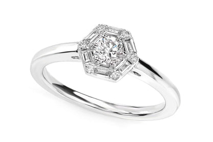 0.50CTW HEXAGON DIAMOND HALO RING 14K SOLID GOLD