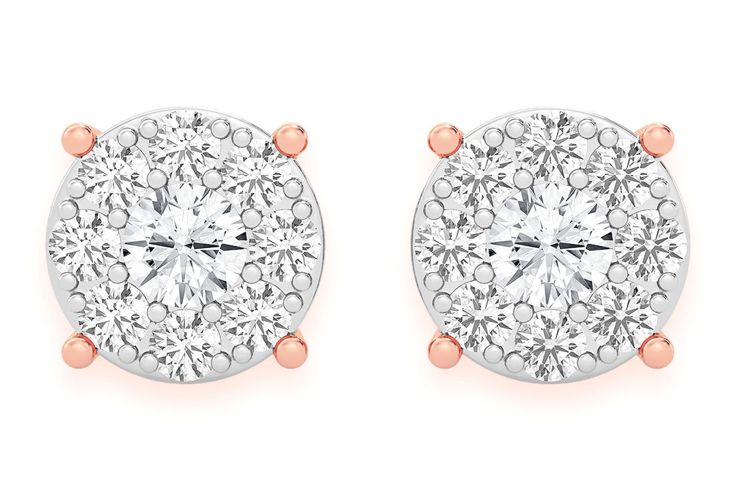 0.50CTW MOSAIC STUD DIAMOND EARRINGS 14K SOLID GOLD