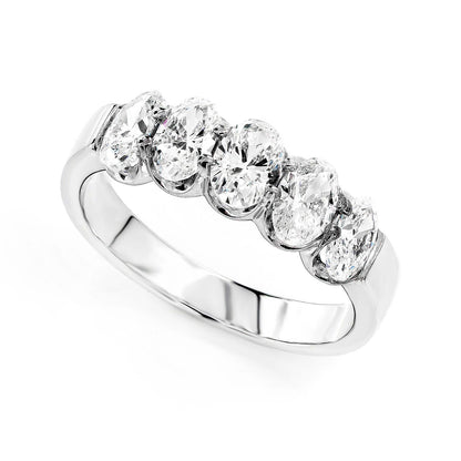 FIVE STONE OVAL DIAMOND BAND RING 14K SOLID GOLD 1.70CTW