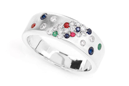SCATTERED CLUSTER MULTI GEM AND DIAMOND BAND RING 14K SOLID GOLD 0.35CTW