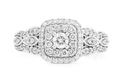 THREE LAYER SQUARE HALO DIAMOND RING 14K SOLID GOLD 0.75CTW