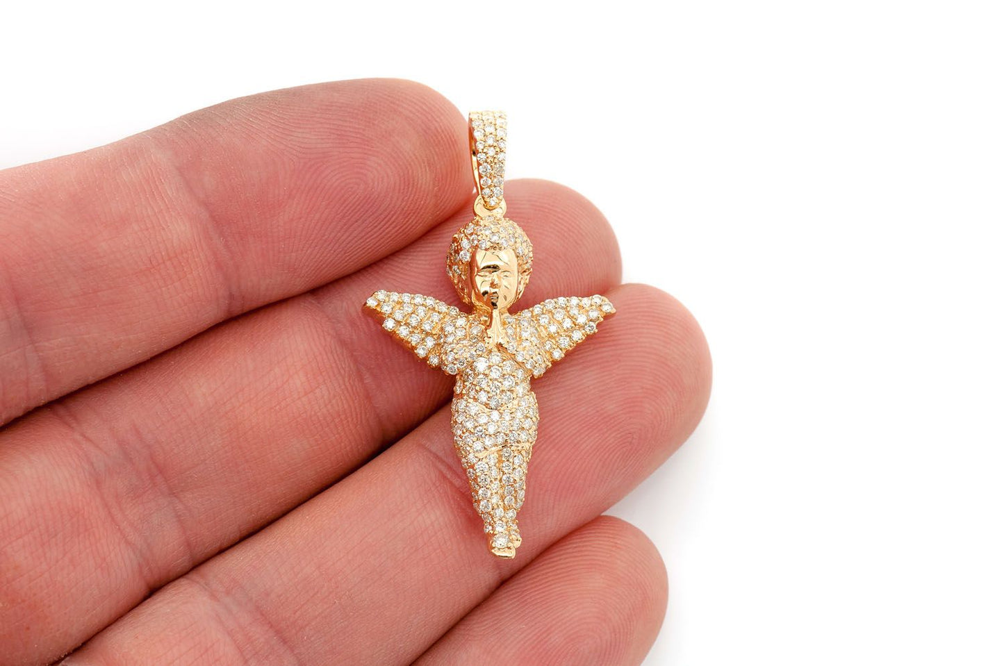 PANDANT CU DIAMANT ÎNGER ÎN RUGĂCIUNE, AUR MASIV DE 14K, 1.15CT