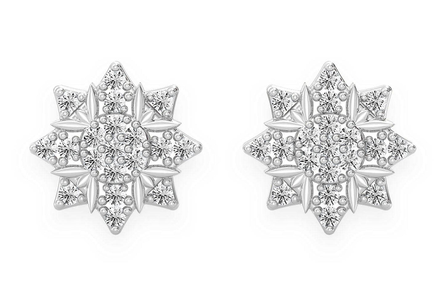 CERCEI CU DIAMANTE, STEA CU 8 COLȚURI, AUR MASIV DE 14K, 0.10CT