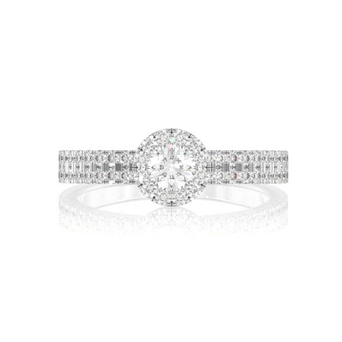 TWO ROW HALO DIAMOND ENGAGEMENT RING 14K SOLID GOLD - 0.66CTW