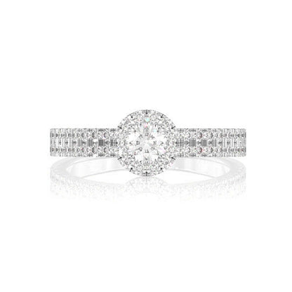 TWO ROW HALO DIAMOND ENGAGEMENT RING 14K SOLID GOLD - 0.66CTW