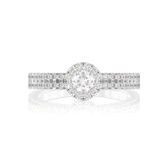 TWO ROW HALO DIAMOND ENGAGEMENT RING 14K SOLID GOLD - 0.66CTW