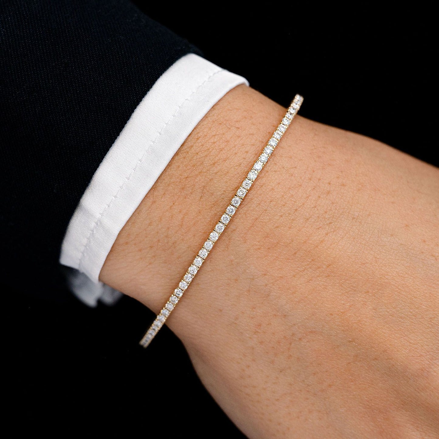 2PT PRONG SET DIAMOND  FLEX BANGLE TENNIS BRACELET 1.00CTW 14K SOLID GOLD