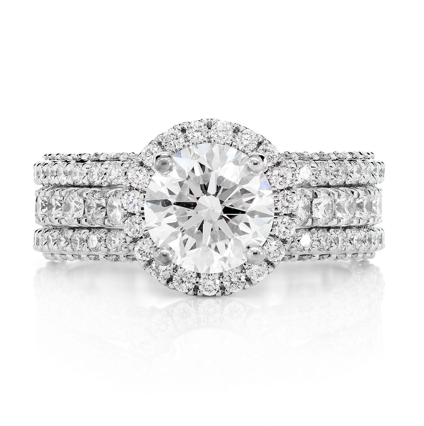 TRIPLEX - 3.40CTW ROUND SOLITAIRE HALO - DIAMOND ENGAGEMENT RING