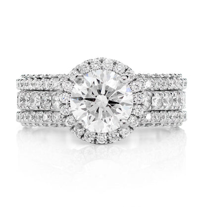 TRIPLEX - 3.40CTW ROUND SOLITAIRE HALO - DIAMOND ENGAGEMENT RING