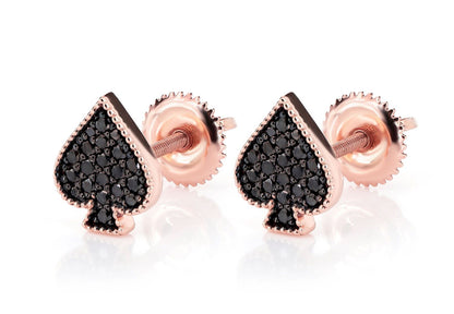 SPADE PLAYING CARD DIAMOND STUD EARRINGS 14K SOLID GOLD 0.30CTW