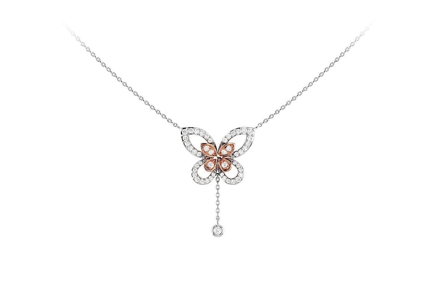 BUTTERFLY DIAMOND PENDANT ATTACHED NECKLACE 14K SOLID GOLD 0.40CTW