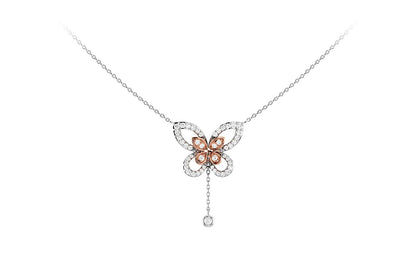 BUTTERFLY DIAMOND PENDANT ATTACHED NECKLACE 14K SOLID GOLD 0.40CTW