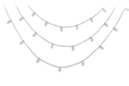 TRIPLE LAYER DIAMOND DROPLET NECKLACE 14K SOLID GOLD 1.15CTW
