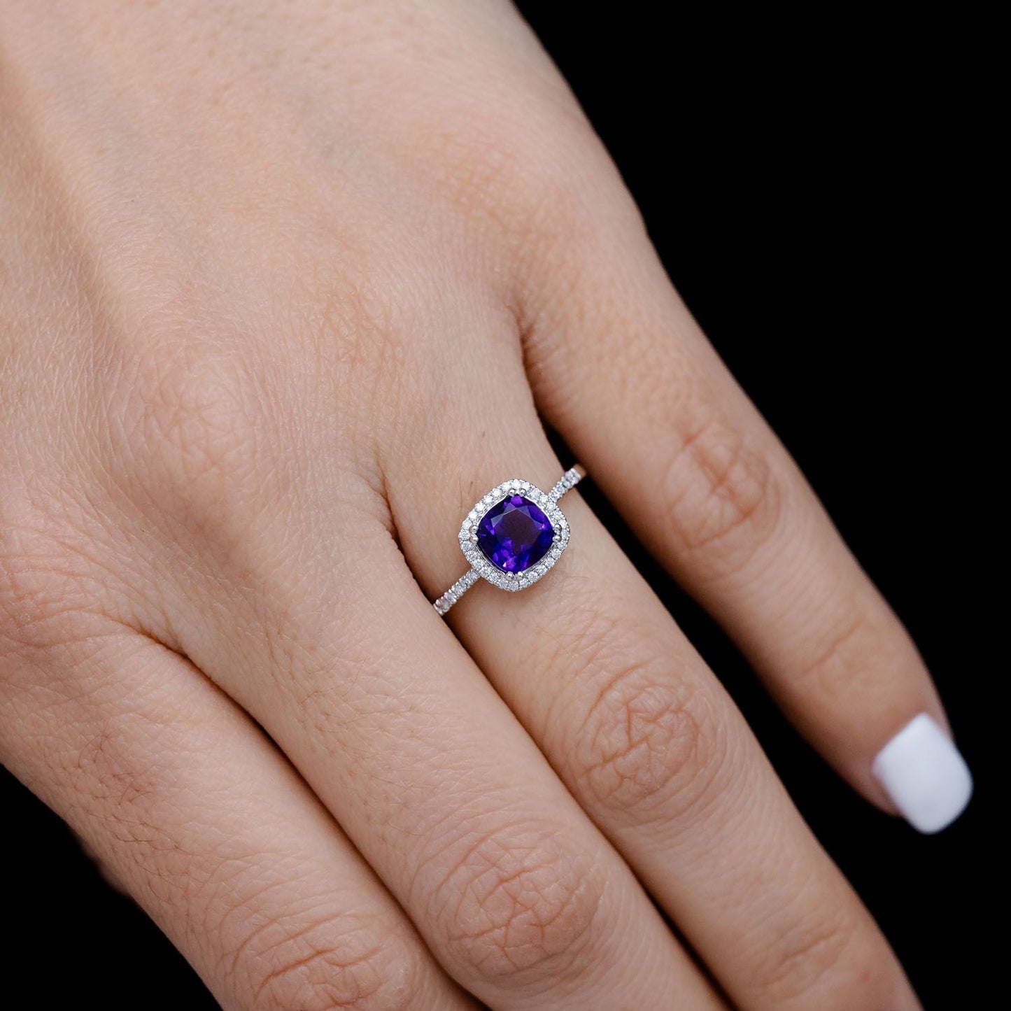 INEL CU AMETIST ȘI HALO DE DIAMANT, AUR MASIV DE 14K, 1.00CTW
