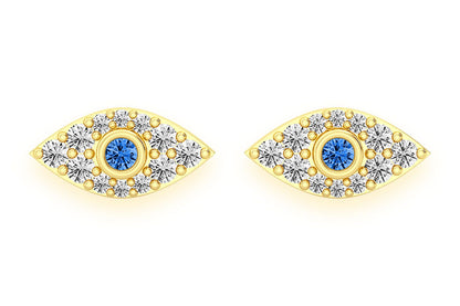 EVIL EYE STUD DIAMOND EARRINGS 14K SOLID GOLD 0.20CTW