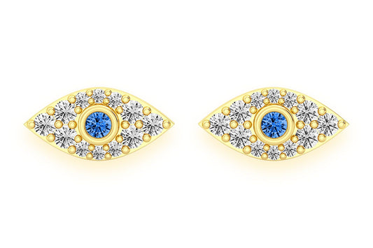 EVIL EYE STUD DIAMOND EARRINGS 14K SOLID GOLD 0.20CTW