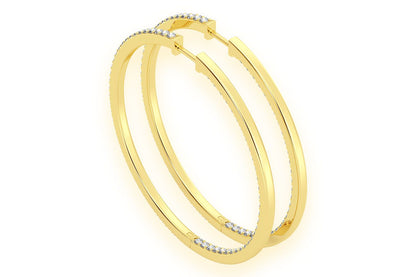 CERCEI MARI CU DIAMANTE, VERTICALE, AUR MASIV DE 14K, 4.00CT