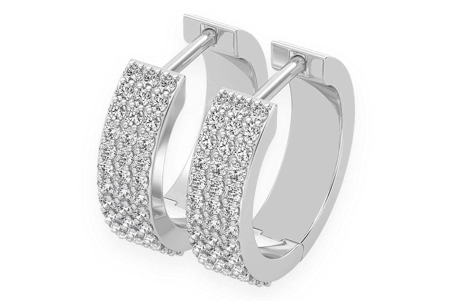 THREE ROW HOOP DIAMOND EARRINGS 14K SOLID GOLD 0.66CTW