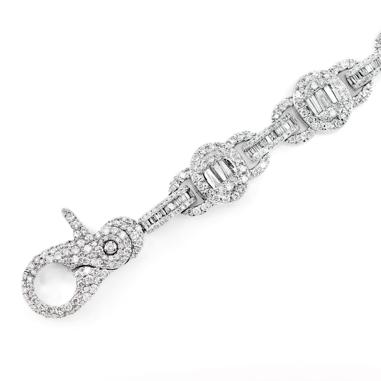 OVAL FRAME BAGUETTE AND ROUND DIAMOND BRACELET SOLID GOLD 9.00CTW