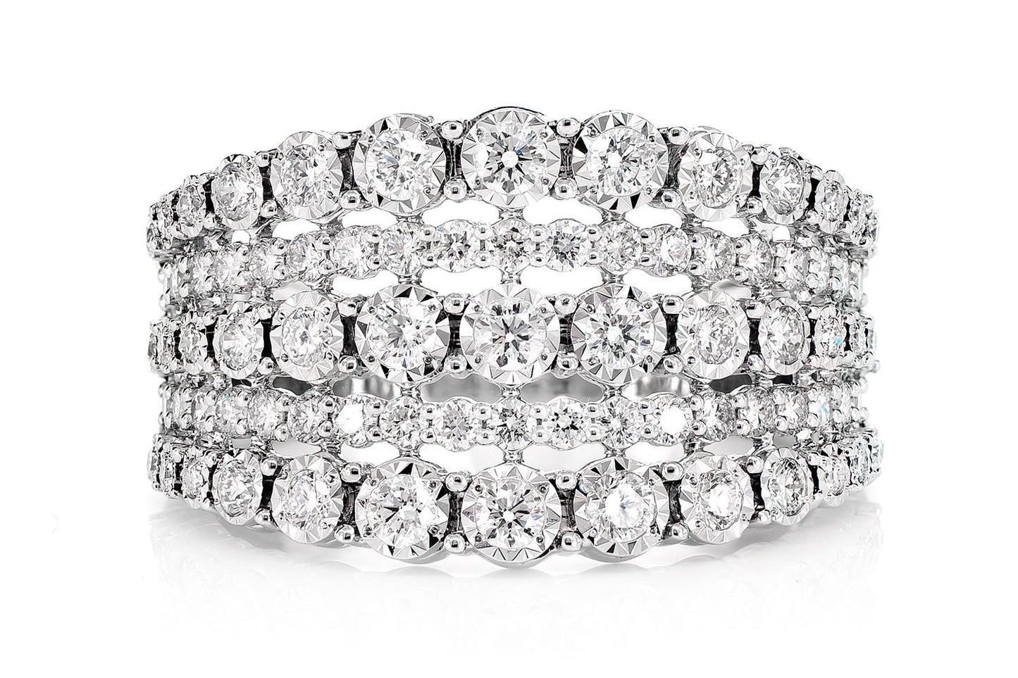 GRADUATED FIVE ROW MIRACLE SET DIAMOND RING 14K SOLID GOLD 1.00CTW