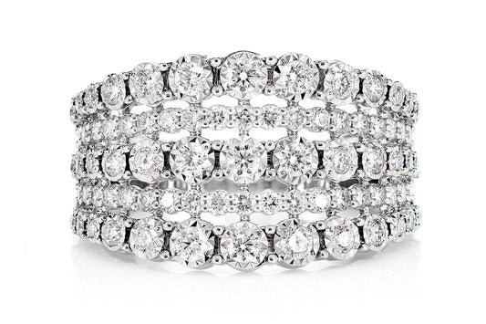GRADUATED FIVE ROW MIRACLE SET DIAMOND RING 14K SOLID GOLD 1.00CTW