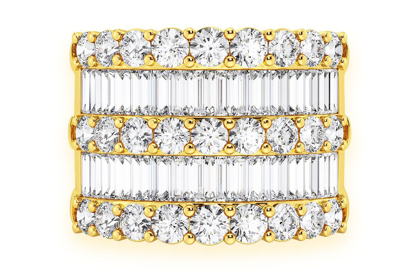 SUPER THREE ROW ROUND & BAGUETTE DIAMOND RING 14K SOLID GOLD 5.25CTW