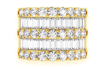 SUPER THREE ROW ROUND & BAGUETTE DIAMOND RING 14K SOLID GOLD 5.25CTW