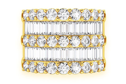 SUPER THREE ROW ROUND & BAGUETTE DIAMOND RING 14K SOLID GOLD 5.25CTW
