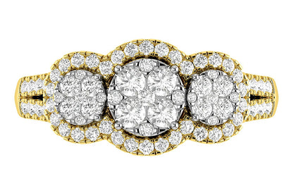 3 STONE CLUSTER SPLIT SHANK DIAMOND ENGAGEMENT RING 0.85CTW - 14K SOLID GOLD