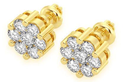 CERCEI CU DIAMANTE ȘI FLOARE DE 4.00 CT, AUR MASIV DE 14K