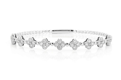 BEADED MILLGRAIN CLOVER DIAMOND BRACELET 14K SOLID GOLD 1.65CTW