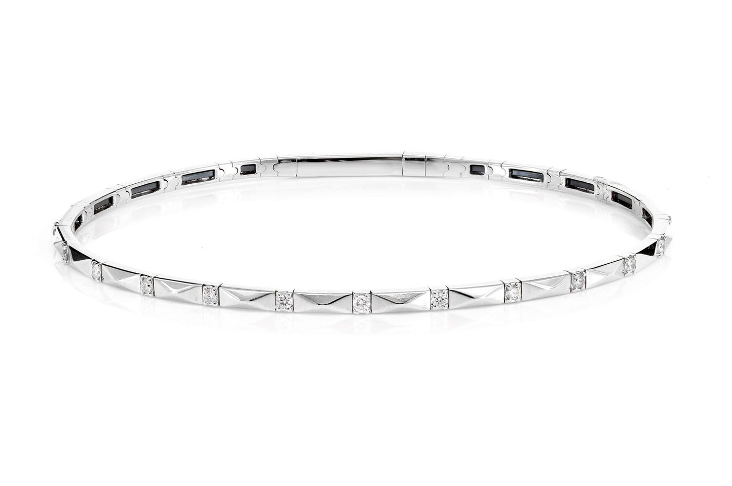 POINTED RECTANGLE FLEX DIAMOND BANGLE BRACELET 14K SOLID GOLD 0.20CTW