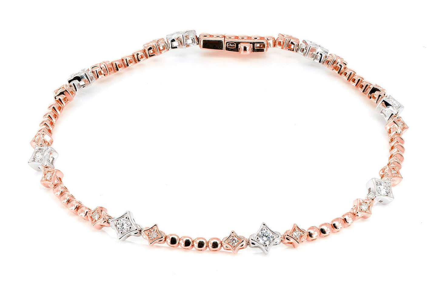 BEADED FOUR POINT STAR TRIO BRACELET 14K SOLID GOLD 0.60CTW