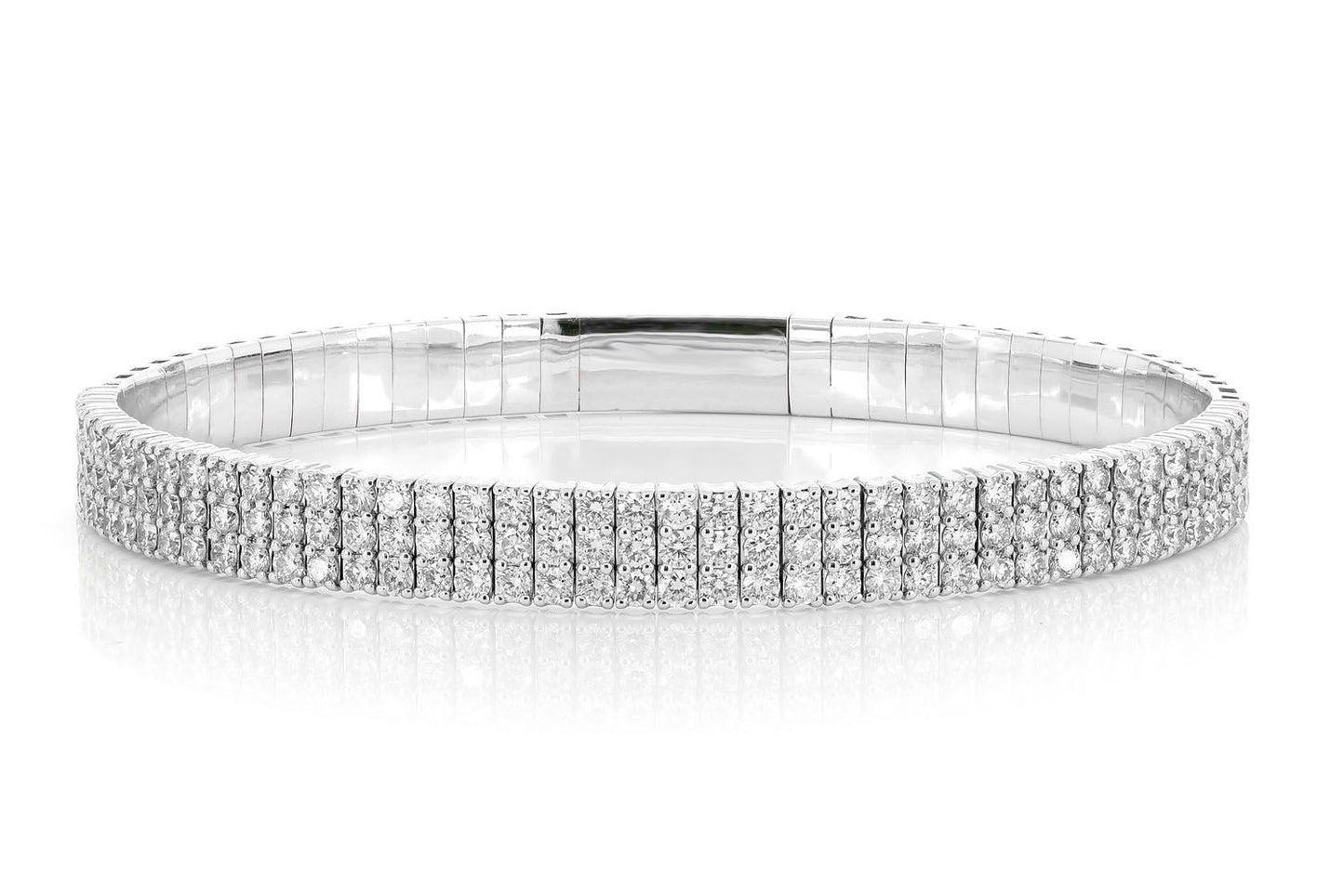 THREE ROW DIAMOND FLEX BANGLE BRACELET 3.85CTW 14K SOLID GOLD