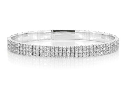 THREE ROW DIAMOND FLEX BANGLE BRACELET 3.85CTW 14K SOLID GOLD