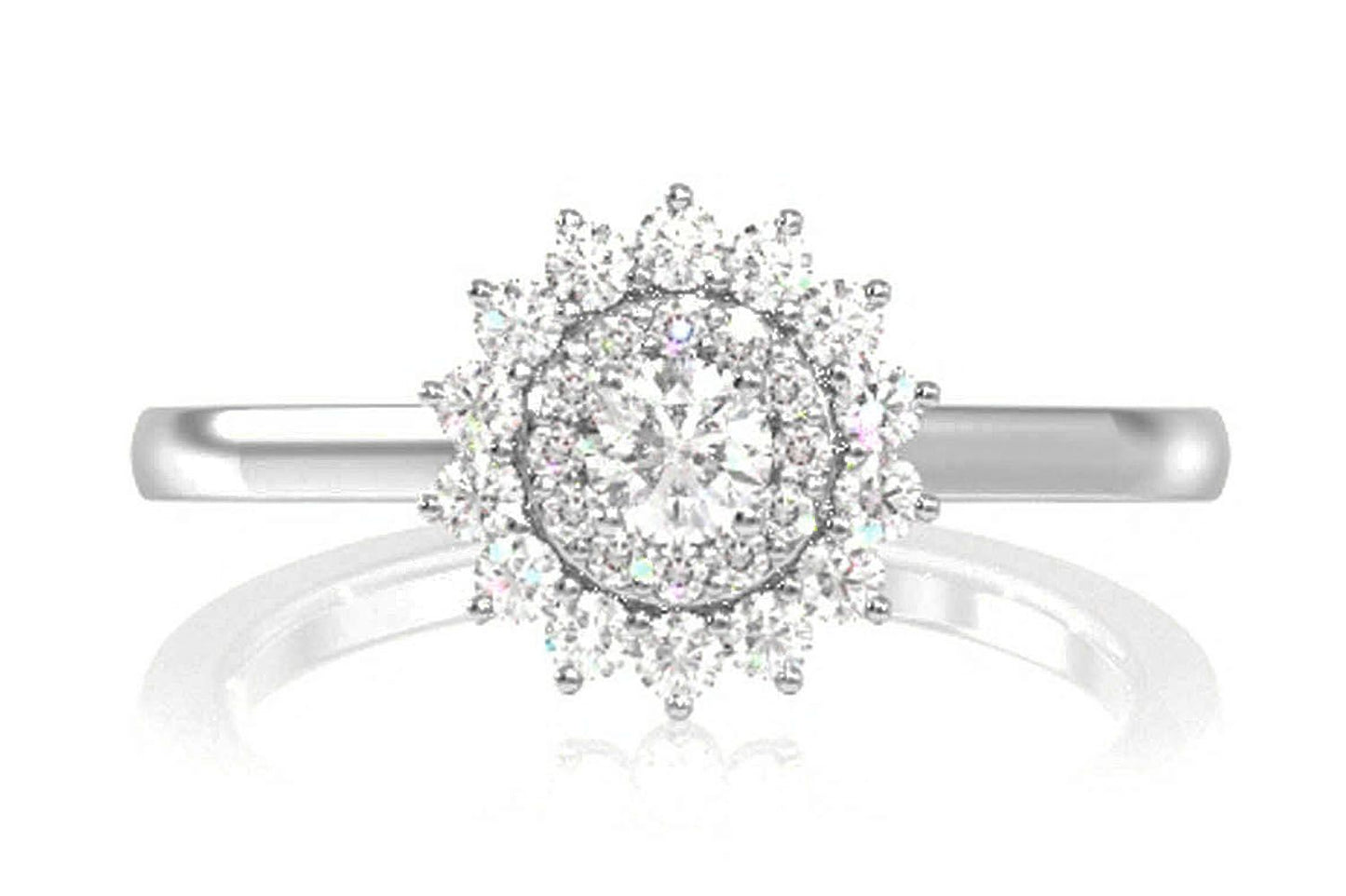 INEL CU DUBLU HALO FLORAL ȘI DIAMANTE, AUR MASIV DE 14K, 0.35CT