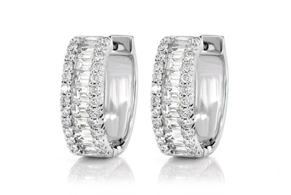 ROUND BORDER AND BAGUETTE DIAMOND HOOP EARRINGS 14K GOLD 2.00CTW