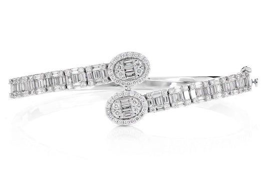 BRĂȚARĂ BAGHETĂ OVALĂ CU DIAMANTE, AUR MASIV DE 14K, 2,85 CT
