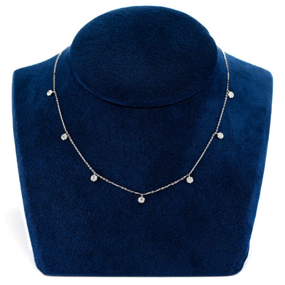 DANGLING DIAMOND DISC STATION NECKLACE 14K SOLID GOLD 0.20CTW